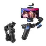 m03 three axis mobile phone ai face tracking gimbal stabilizer with magnetic light built in wireless microphone anti shake
